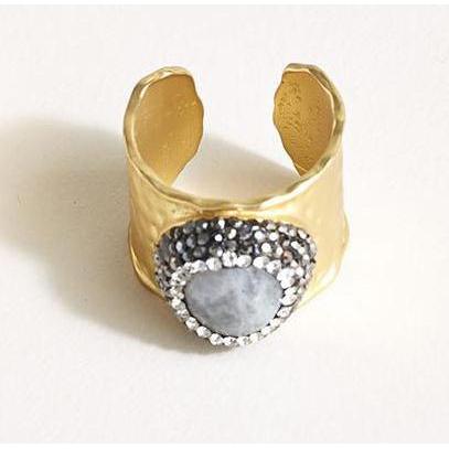 2 Chic - 18K Gold Plated Ring with Pave Faceted Center Stone
