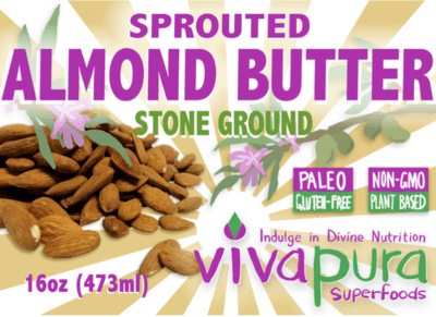 Vivapura - Sprouted Almond Butter, Raw, Organic, Stone Ground, 16 oz