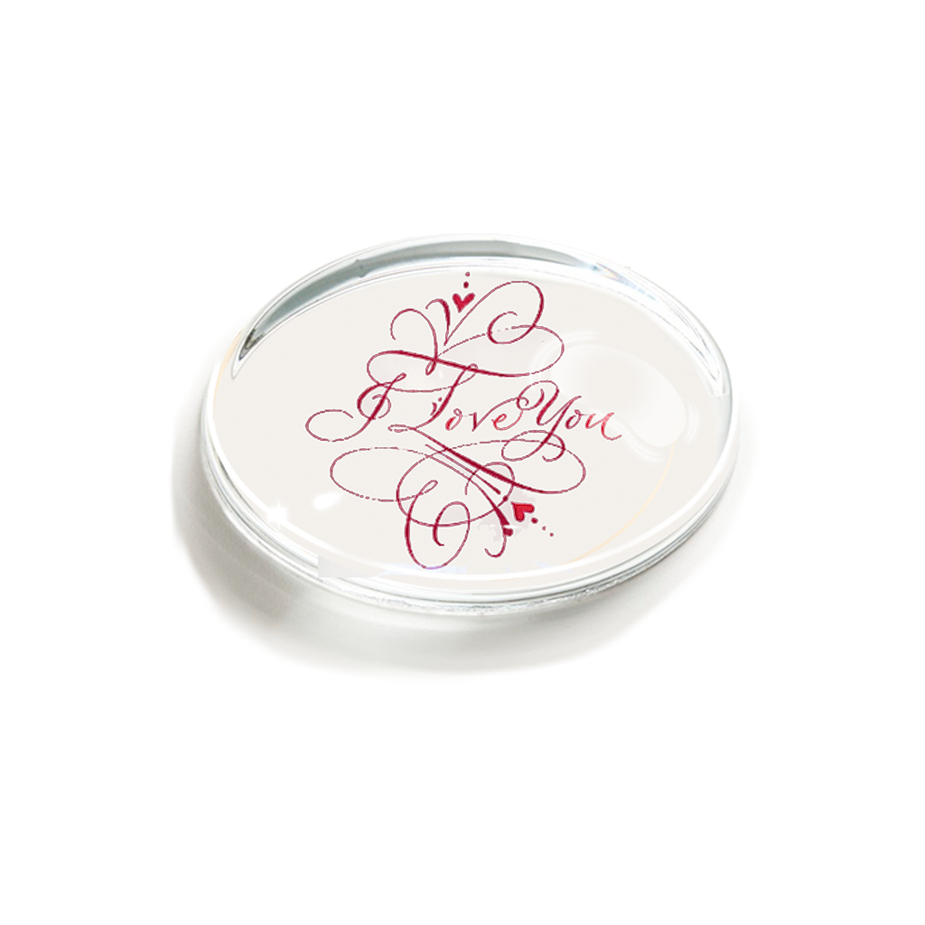 Ben's Garden - Crystal Oval Paperweight, I Love You Calligraphy