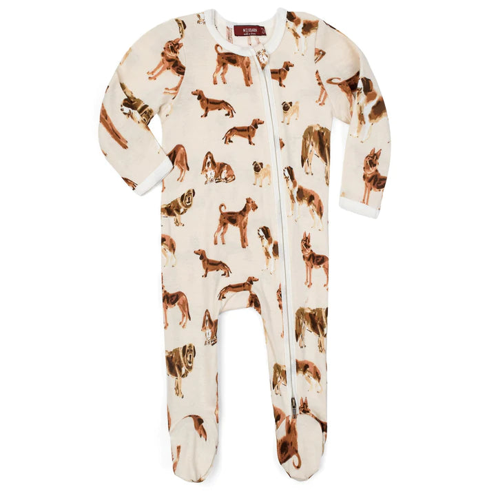 Milkbarn - Footed Zippered Romper Natural Dogs
