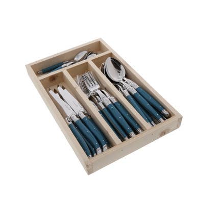 The French Farm - Jean Dubost 24 Pc Everyday Flatware Set Teal