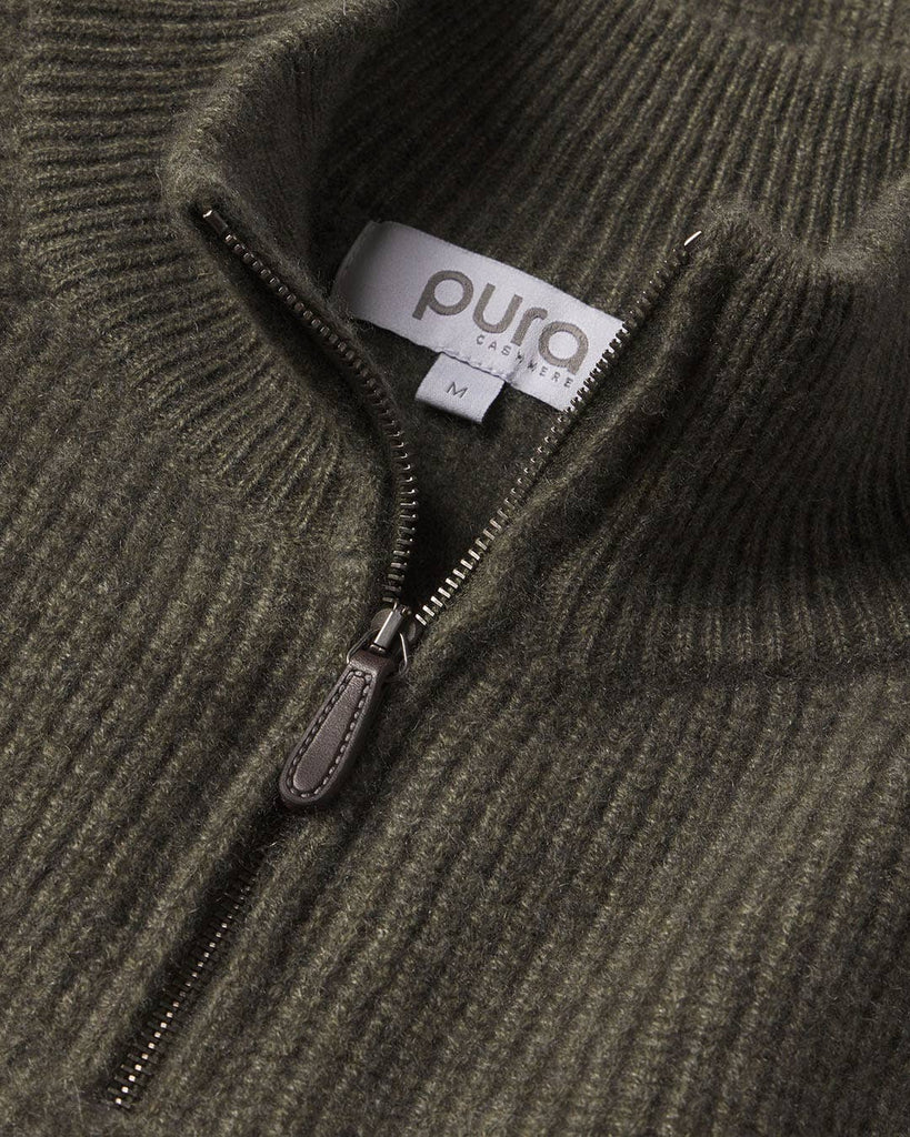Pura Cashmere - Men's Ribbed Cashmere Half Zip