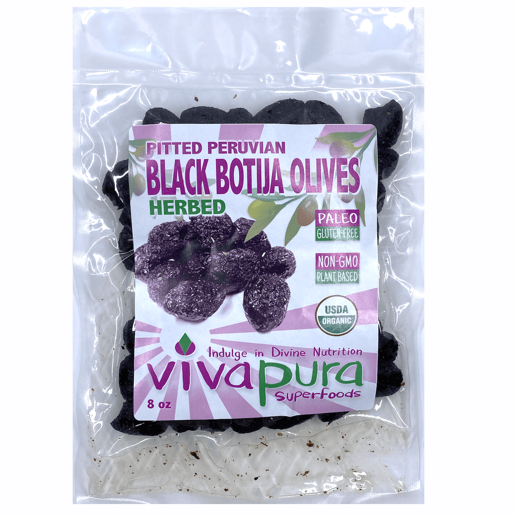 Vivapura - Black Botija Olives, Herbed and Plain, Pitted 8 oz