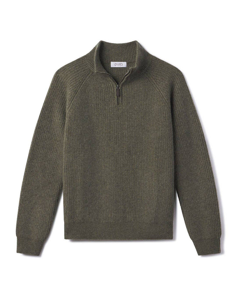 Pura Cashmere - Men's Ribbed Cashmere Half Zip