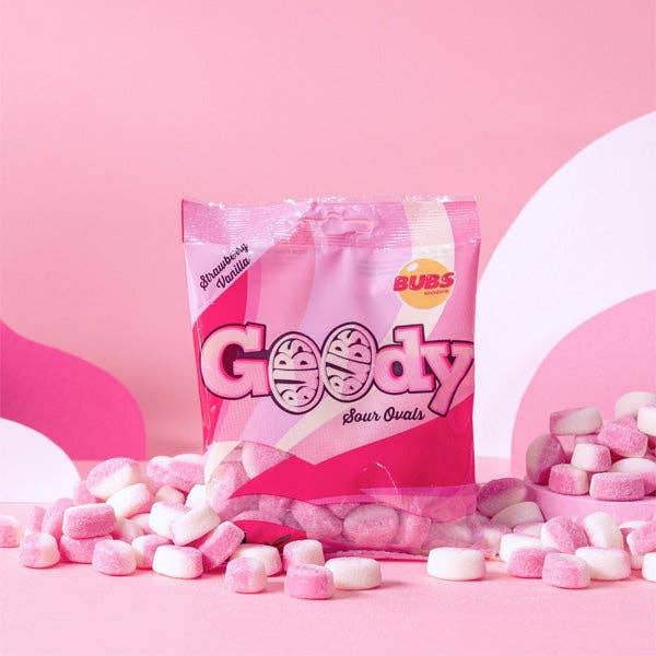 Showcase - BUBS Godis: Sour Strawberry Vanilla Goody Ovals (3.17oz)