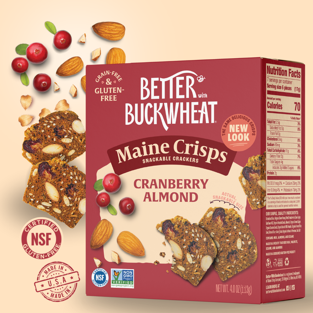 Better with Buckwheat | Maine Crisps - Cranberry Almond Crisps | Gluten-Free Crackers | Charcuterie