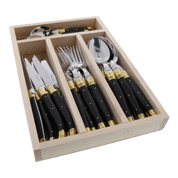 The French Farm - Jean Dubost 24 Piece Everyday Flatware Set in Black & Brass
