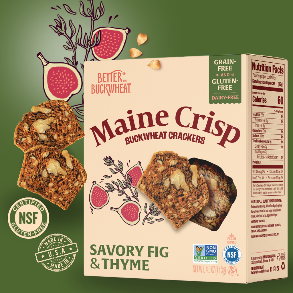 Better with Buckwheat | Maine Crisps - Savory Fig & Thyme Crisps | Gluten-Free Crackers | Snacks
