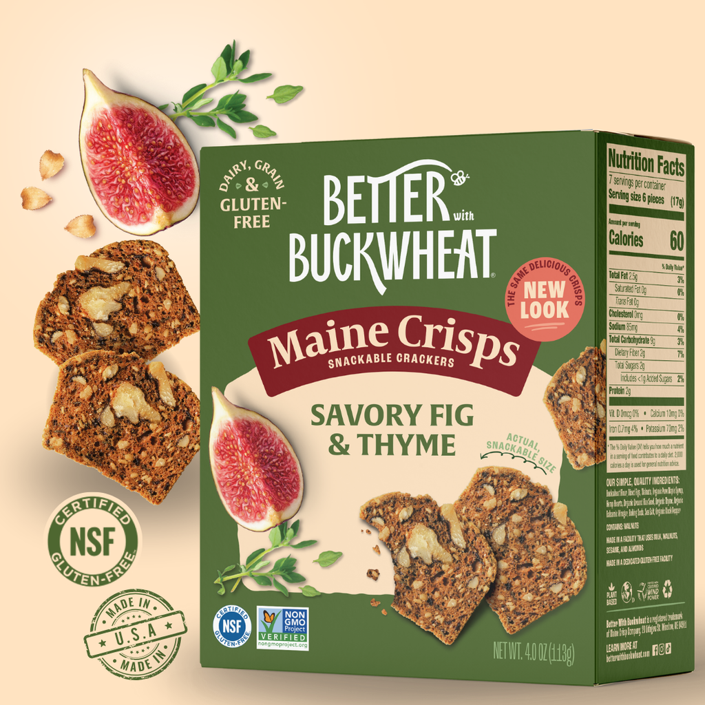 Better with Buckwheat | Maine Crisps - Savory Fig & Thyme Crisps | Gluten-Free Crackers | Snacks