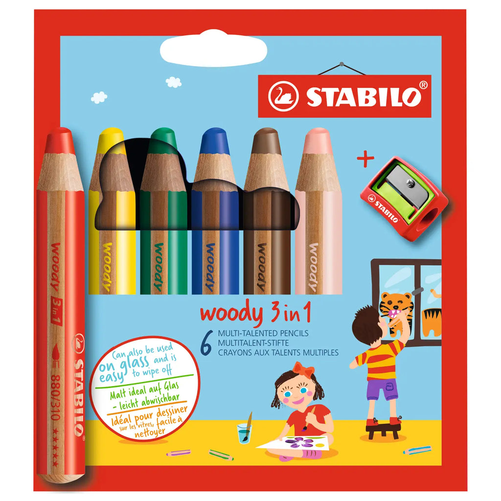 Stabilo - Woody Multi-Talented 3 in 1 Pencils, Set of 6