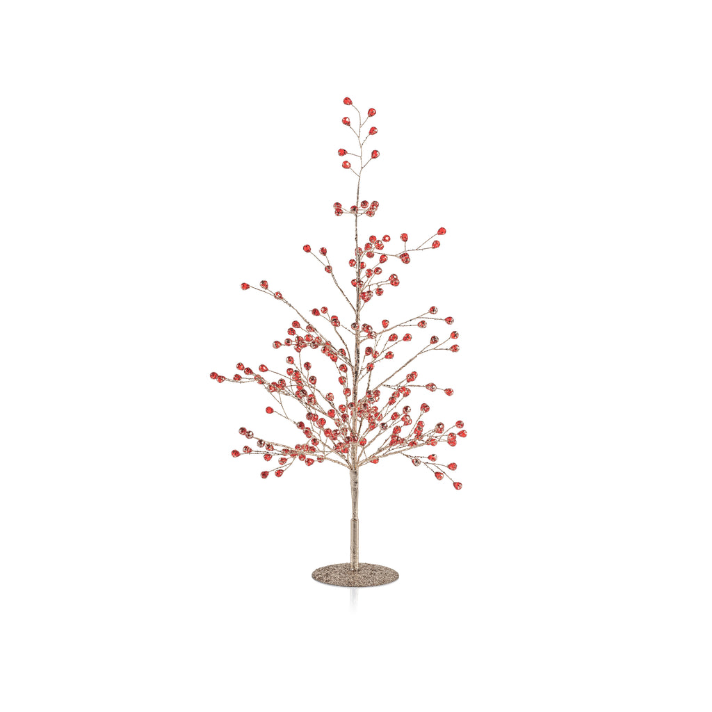 Zodax - Beaded Glass Berry Tree, Red & Gold
