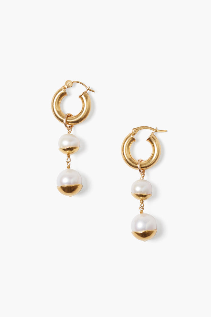 Chan Luu -  Gold Dipped Tiered White Pearl Hoop Earrings