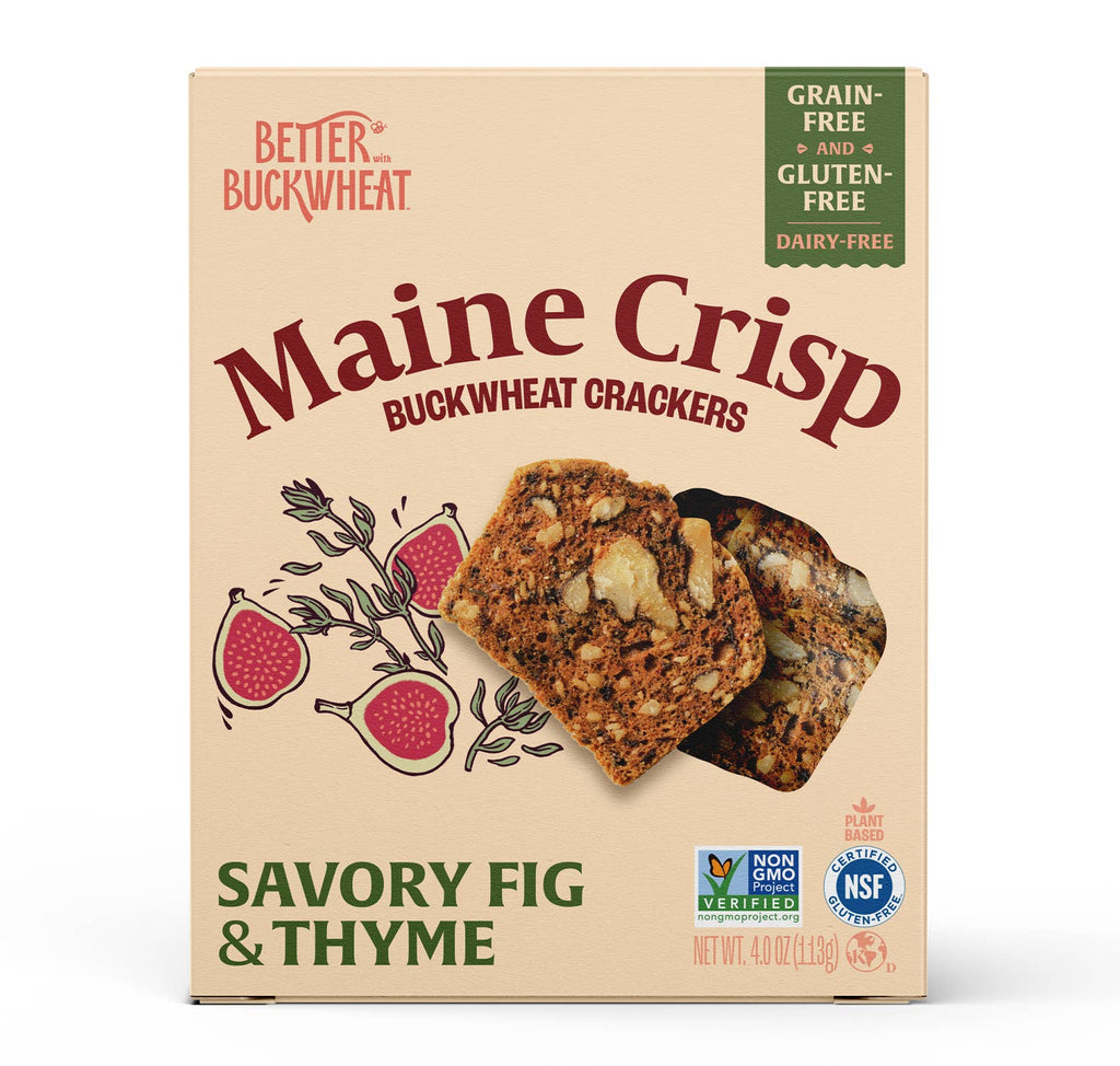 Better with Buckwheat | Maine Crisps - Savory Fig & Thyme Crisps | Gluten-Free Crackers | Snacks