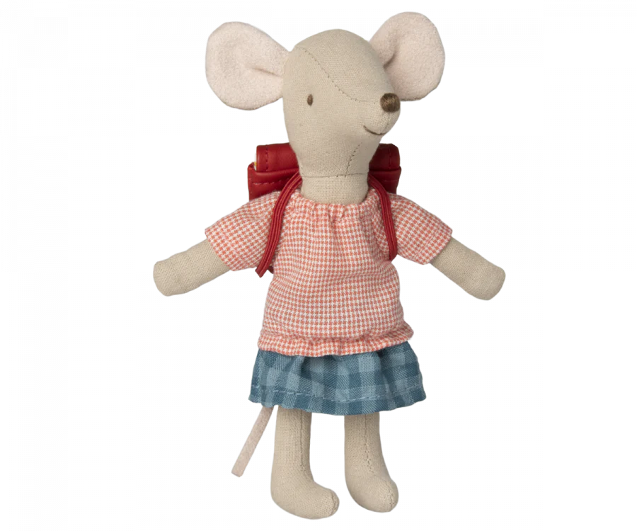 Maileg Tricycle mouse Big sister with bag-red