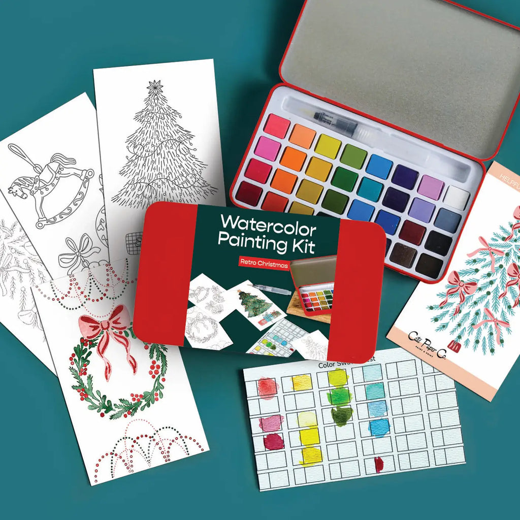 Retro Red Christmas Watercolor Painting Kit
