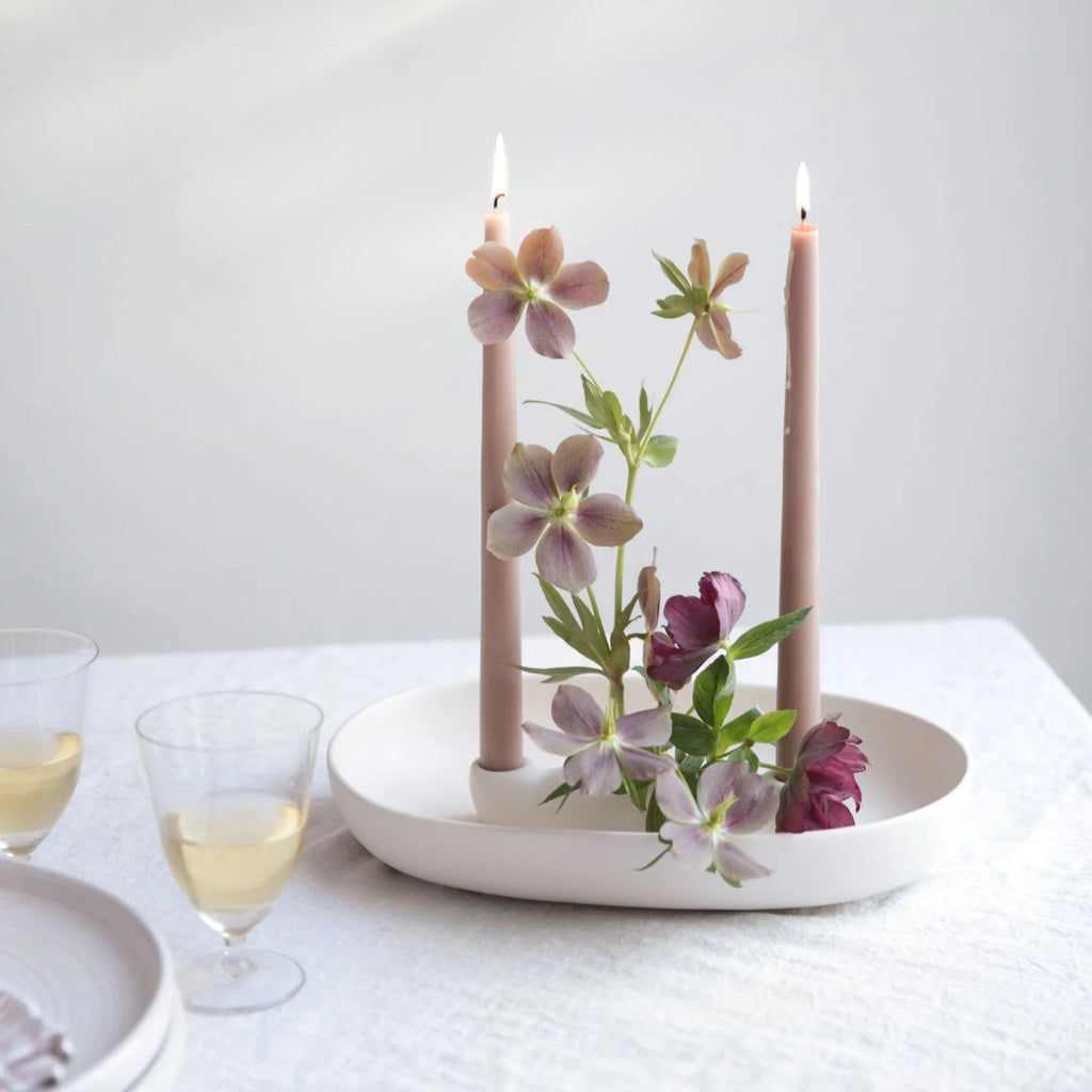 The Floral Society- CERAMIC FLOWER FROG BOWL & TAPER HOLDER