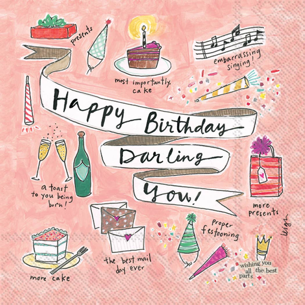 Boston International IHR - Happy Birthday Darling Beverage/Cocktail Paper Napkins