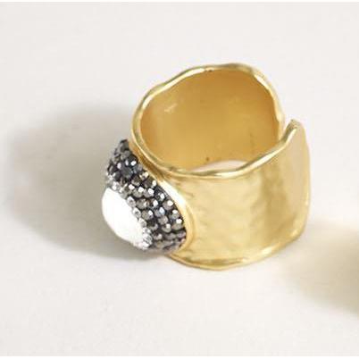 2 Chic - 18K Gold Plated Ring with Pave Faceted Center Stone