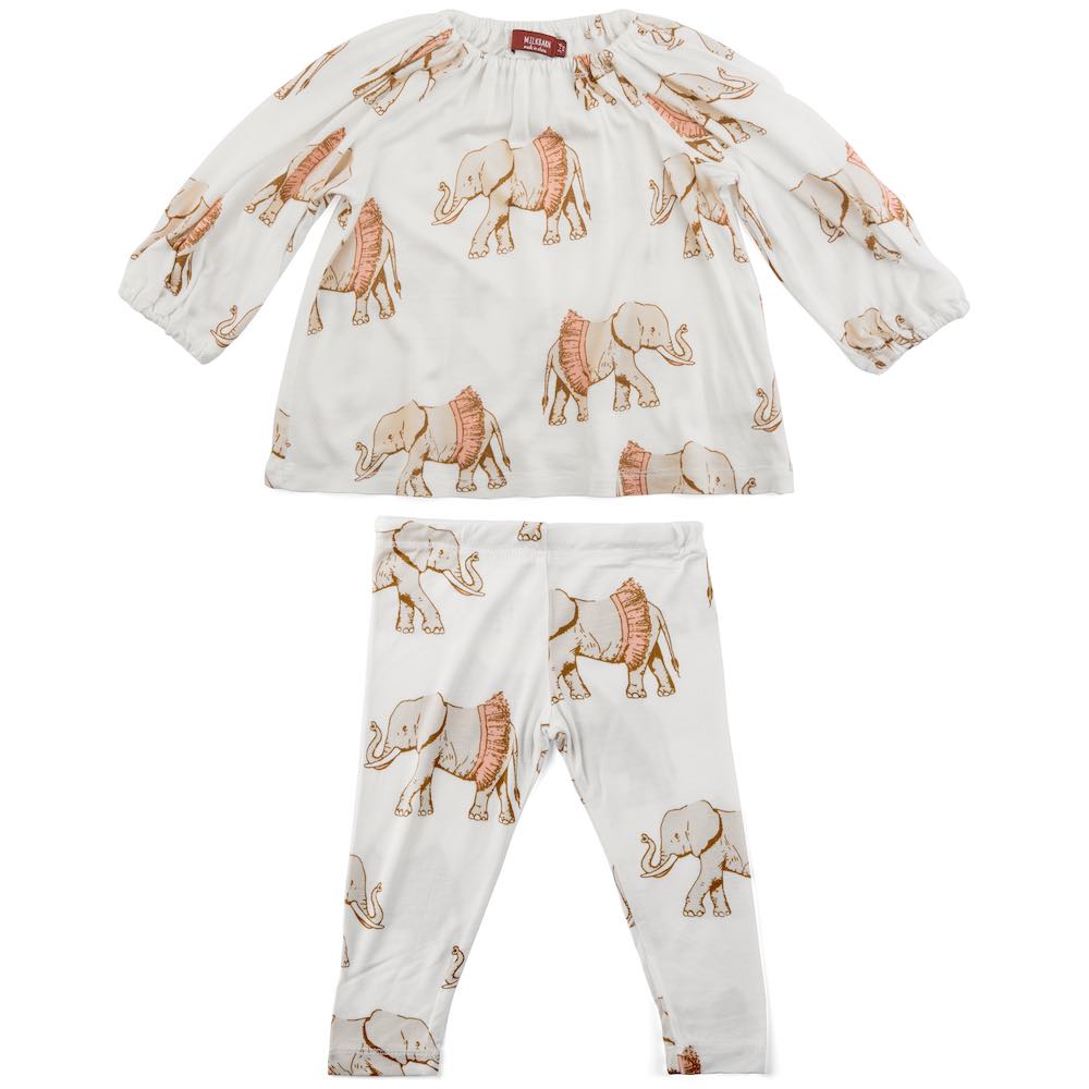Milkbarn Peasant Dress, long sleeve w/ Leggings Tutu Elephant