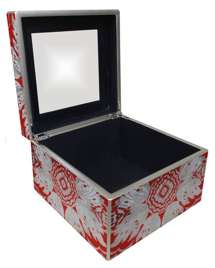 Arcadia Jewelry Box - Reverse Painted Mirror Box - Medium - Tomato