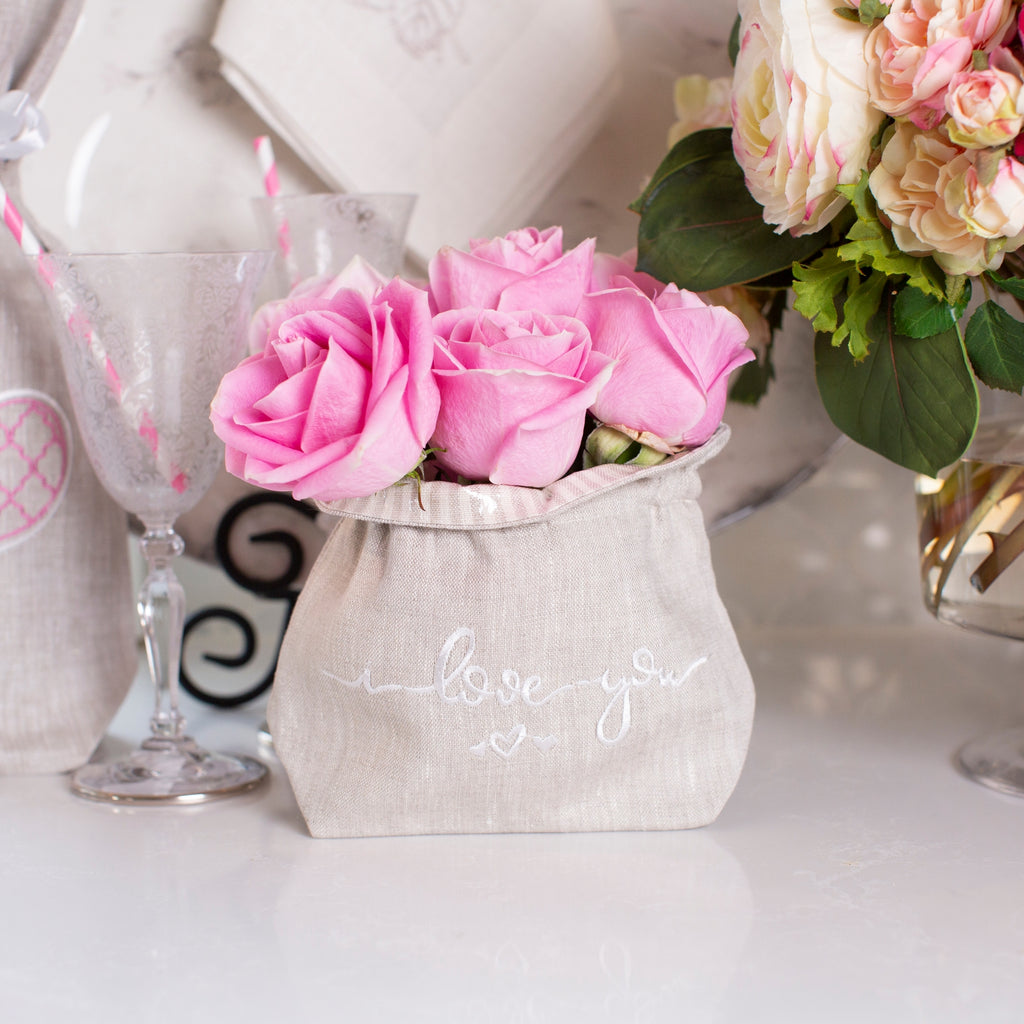 Crown Linen Designs - I Love You Linen Flower Bag