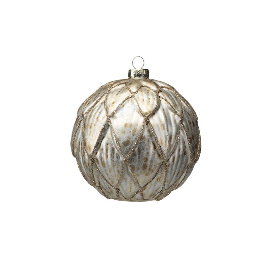 Zodax - Antique Gold Ball Ornament with Embossed Leaf - Medium