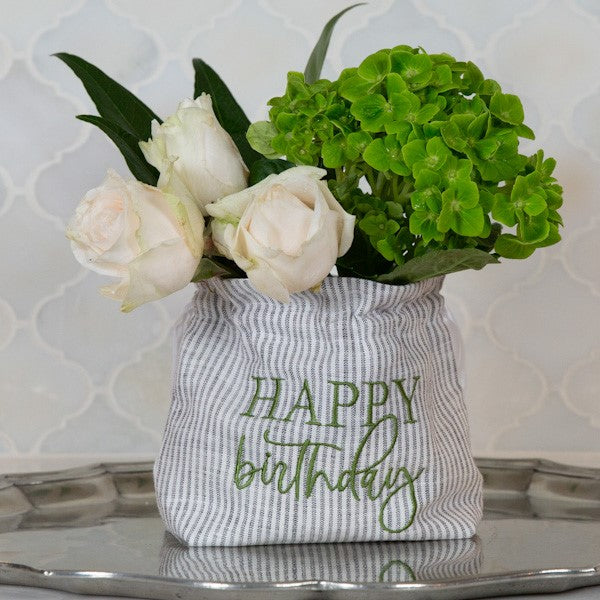 Crown Linen Designs - Happy Birthday Linen Flower Bag
