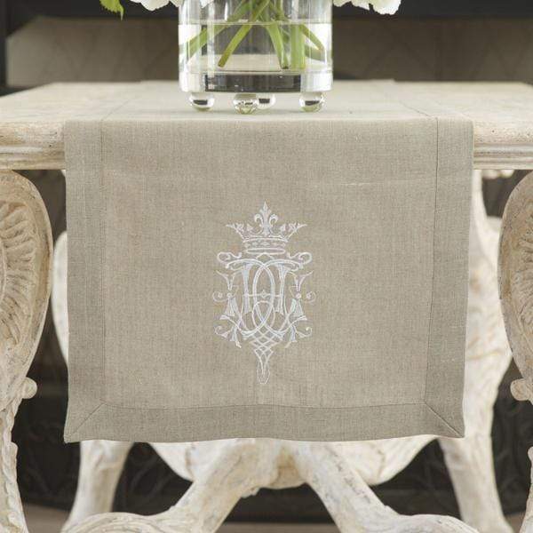 Crown Linen Designs - Royal Linen Table Runner, Taupe/White
