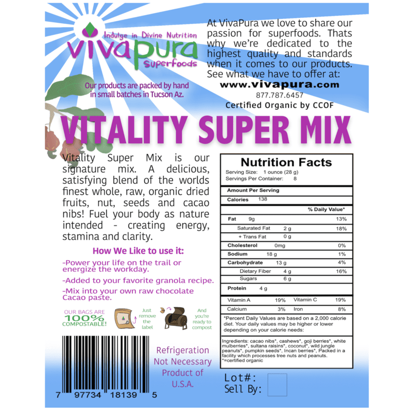 Vivapura - Vitality Super Mix, Trail Mix, Raw, Organic, 8 oz