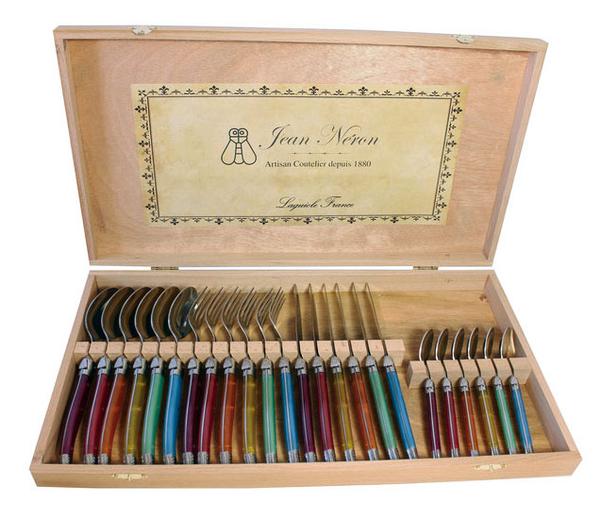 Kiss That Frog - Laguiole Rainbow Flatware - Wood Box, Set of 24