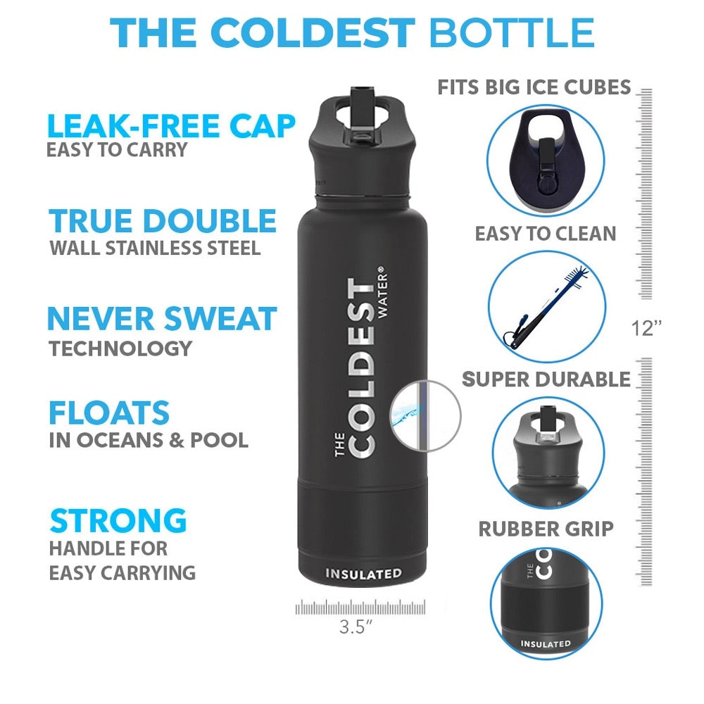 Coldest Sports Water Bottle - Straw Lid Bottle with Handle Leak