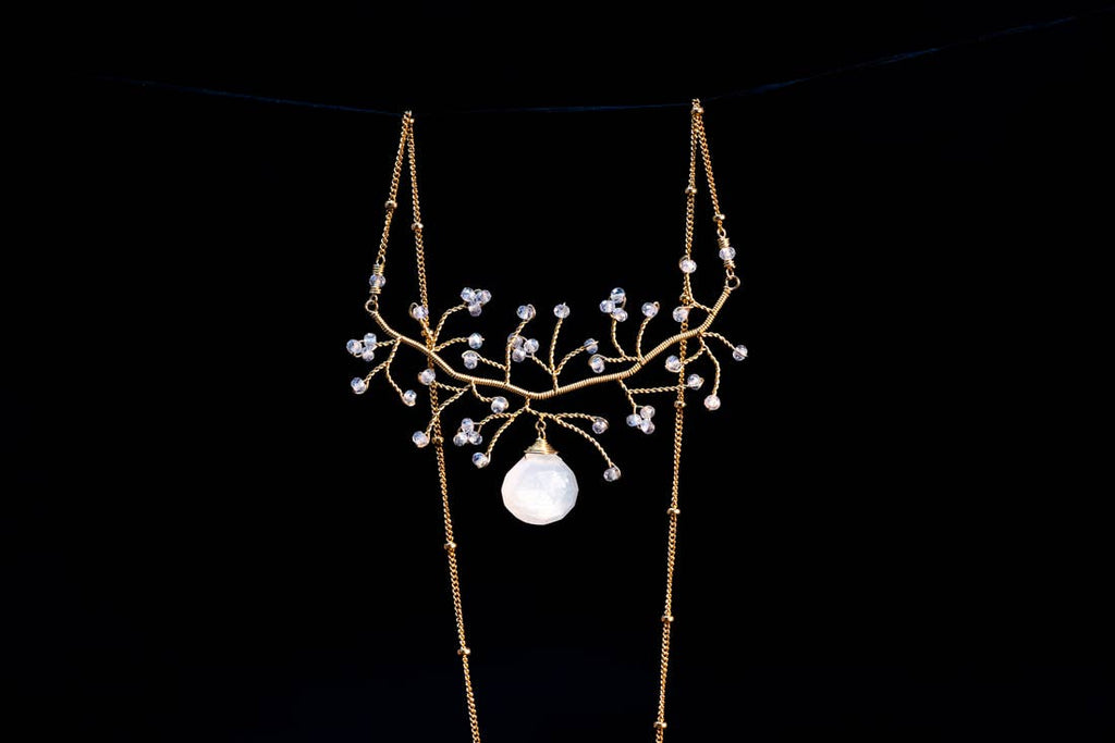 Chuang Yi Gallery -  Gold Tree with Large Moonstone Drop Necklace
