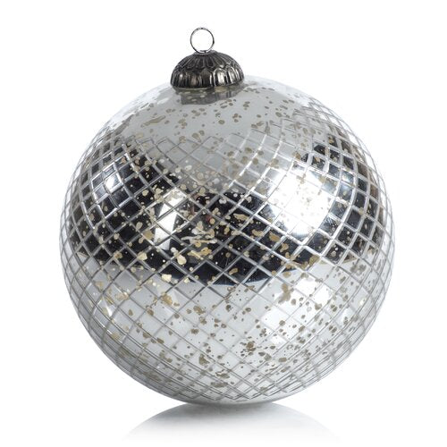 Zodax - Antique Diamond Cut Ball Ornament Silver - 6"