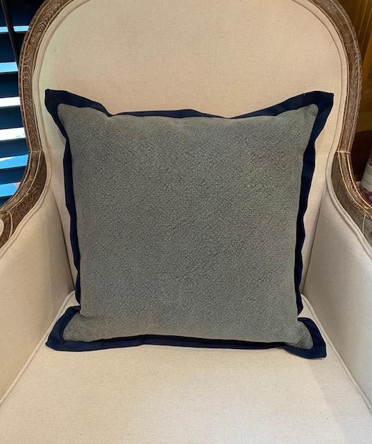 Park Hill - Blue Washed Cotton Pillow with Velvet Flange