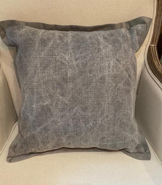 Park Hill - Grey Washed Cotton Pillow with Velvet Flange