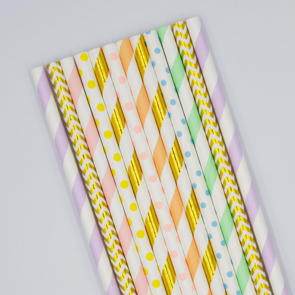 Ellie's Party Supply - Pastel Rainbow Paper Straws, set of 12