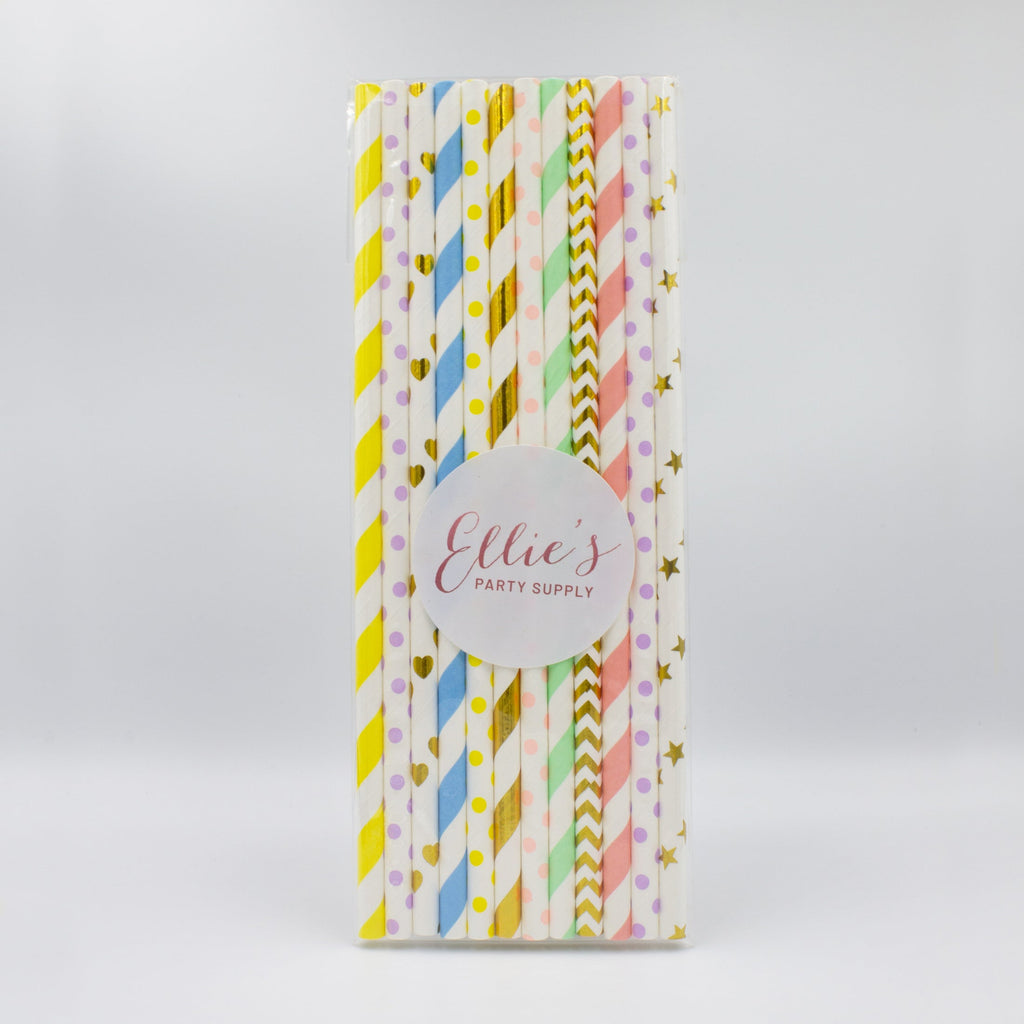 Ellie's Party Supply - Pastel Rainbow Paper Straws, set of 12