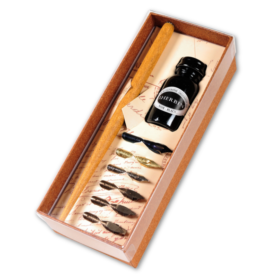 Calligraphy Kit Guardi, Wooden Fountain Pen, Holder and Ink