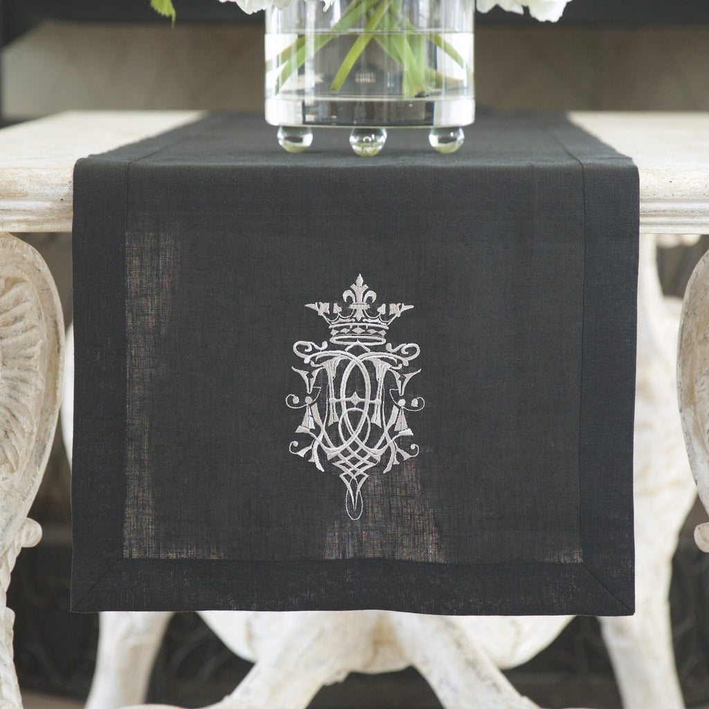 Crown Linen Designs - Royal Linen Table Runner, Black/Taupe