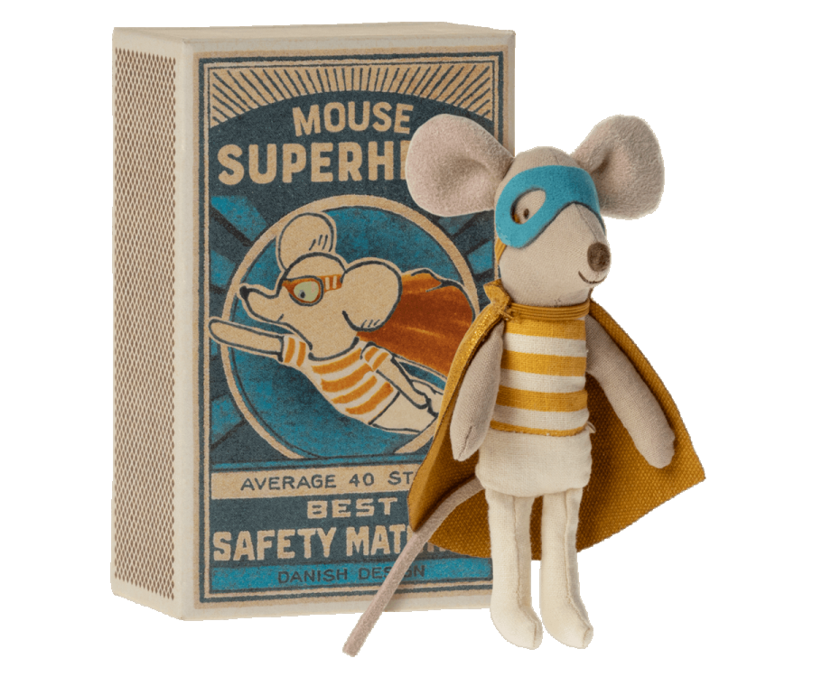 Maileg - Superhero Little Brother, Mouse in a Box