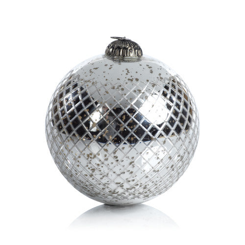 Zodax - Antique Diamond Cut Ball Ornament Silver - 4"