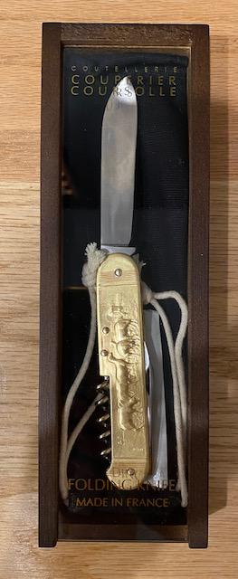 Kiss That Frog - Coursolle Brass 3 Piece 105mm Pocket Knife, Shepherd w/ Sheep in Wooden Box